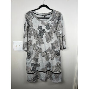 Women's CHRISMcLaughlin Gray Black Paisley Long Sleeve Dress Size 10